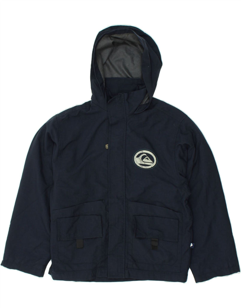 QUIKSILVER Boys Graphic Hooded Windbreaker Jacket 9-10 Years Navy Blue | Vintage Quiksilver | Thrift | Second-Hand Quiksilver | Used Clothing | Messina Hembry 