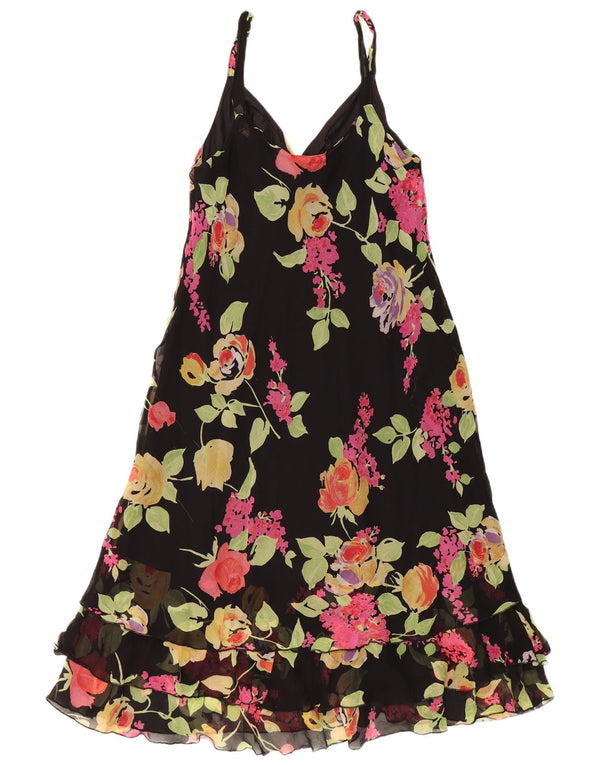 SUPERIOR Womens Slip Dress IT 44 Medium Black Floral Silk