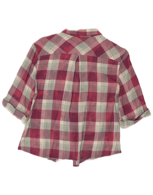 Guess Womens 3/4 Sleeve Loose Fit Flannel Shirt UK 10 Small Red Plaid