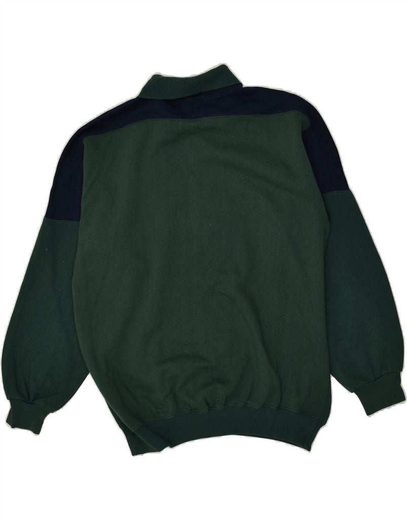 VINTAGE Mens Graphic Polo Neck Sweatshirt Jumper XL Green Polyester | Vintage Vintage | Thrift | Second-Hand Vintage | Used Clothing | Messina Hembry 