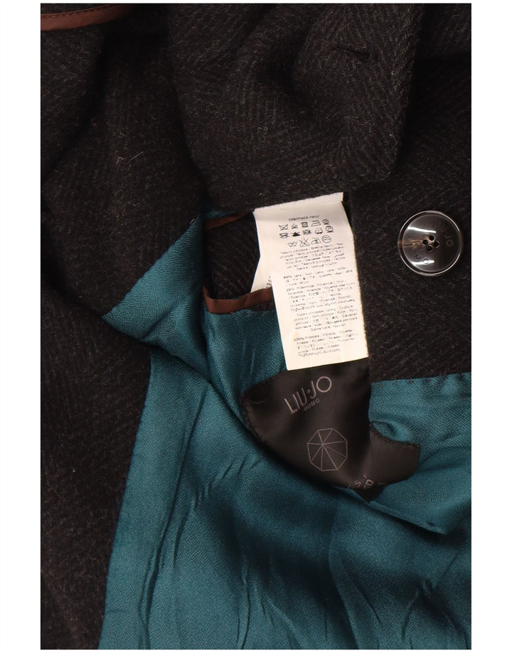 Liu Jo Mens Double Breasted Coat IT 52 XL Black Herringbone Wool