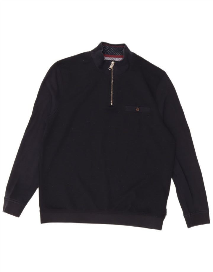Ted Baker Mens Zip Neck Sweatshirt Jumper Size 4 Large Navy Blue Polyester