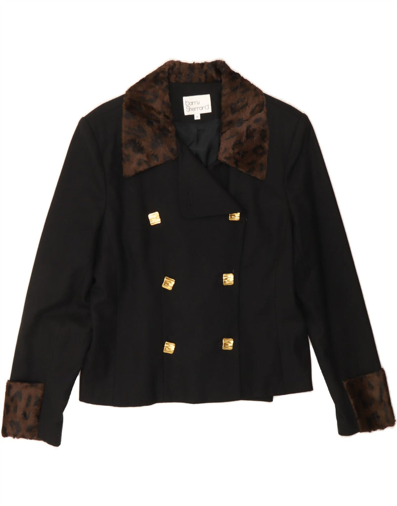 BARRY SHERRARD Womens Blazer Jacket UK 14 Medium Black Animal Print Vintage Barry Sherrard and Second-Hand Barry Sherrard from Messina Hembry 