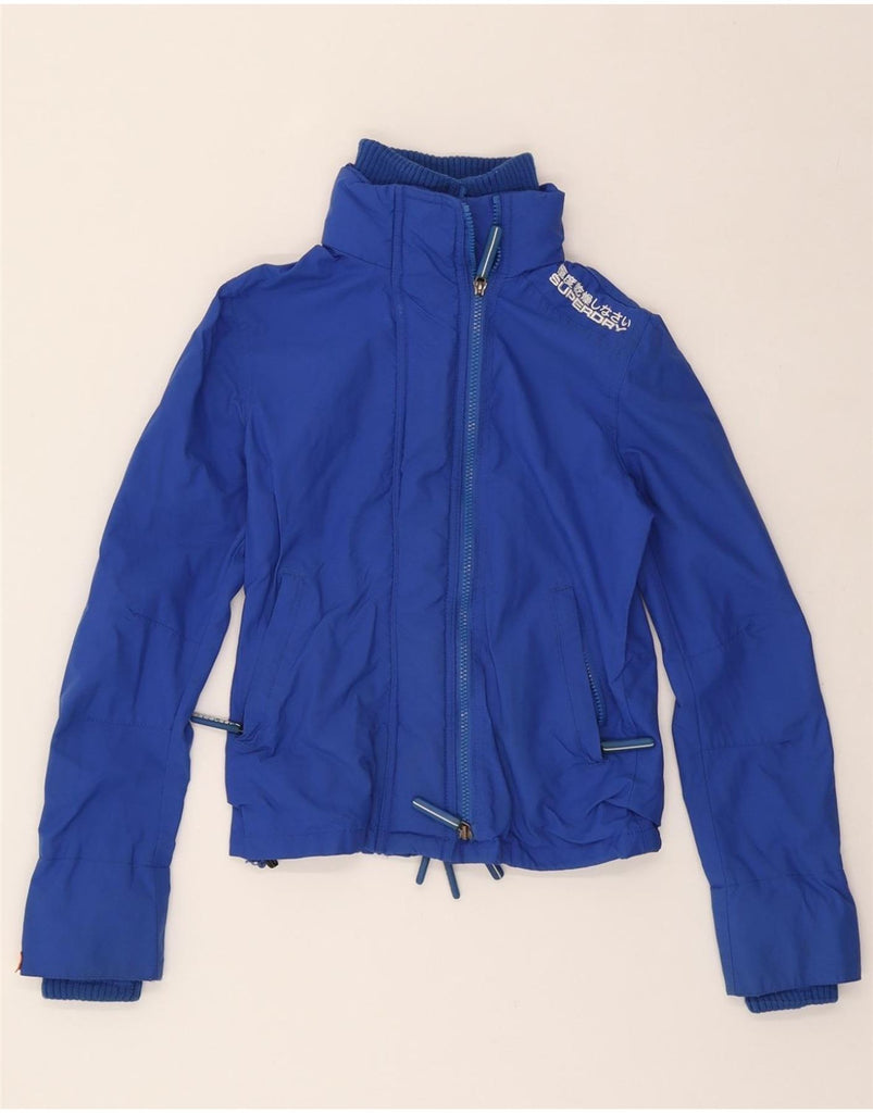 SUPERDRY Womens Graphic Rain Jacket UK 6 XS Blue Nylon Vintage Superdry and Second-Hand Superdry from Messina Hembry 