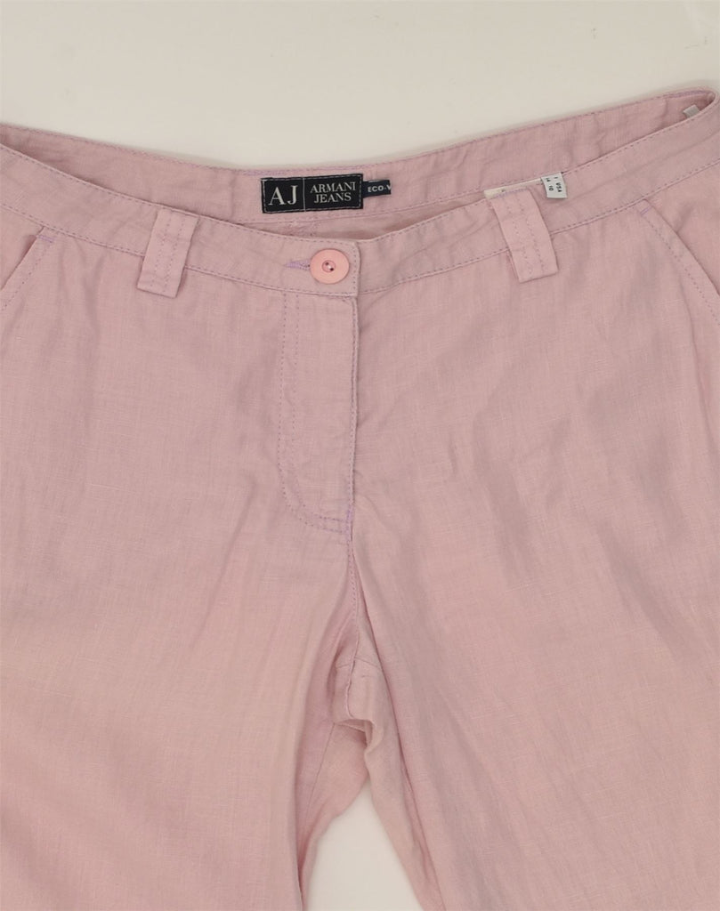 ARMANI Womens Straight Casual Trousers US 10 Large W31 L29 Pink Linen | Vintage Armani | Thrift | Second-Hand Armani | Used Clothing | Messina Hembry 