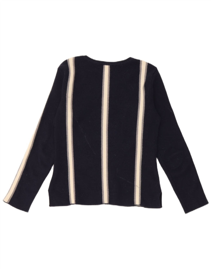 Lacoste Womens Boat Neck Jumper Sweater Size 38 Medium Navy Blue Striped