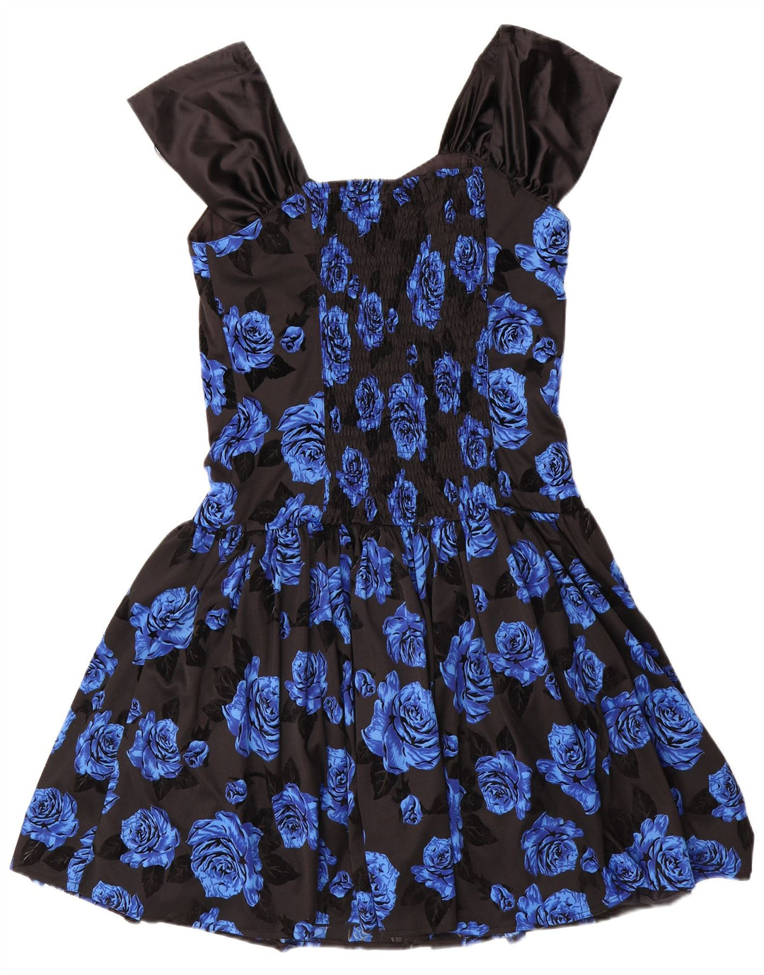 VINTAGE Womens Sleeveless A-Line Dress IT 42 Medium Blue Floral Polyester