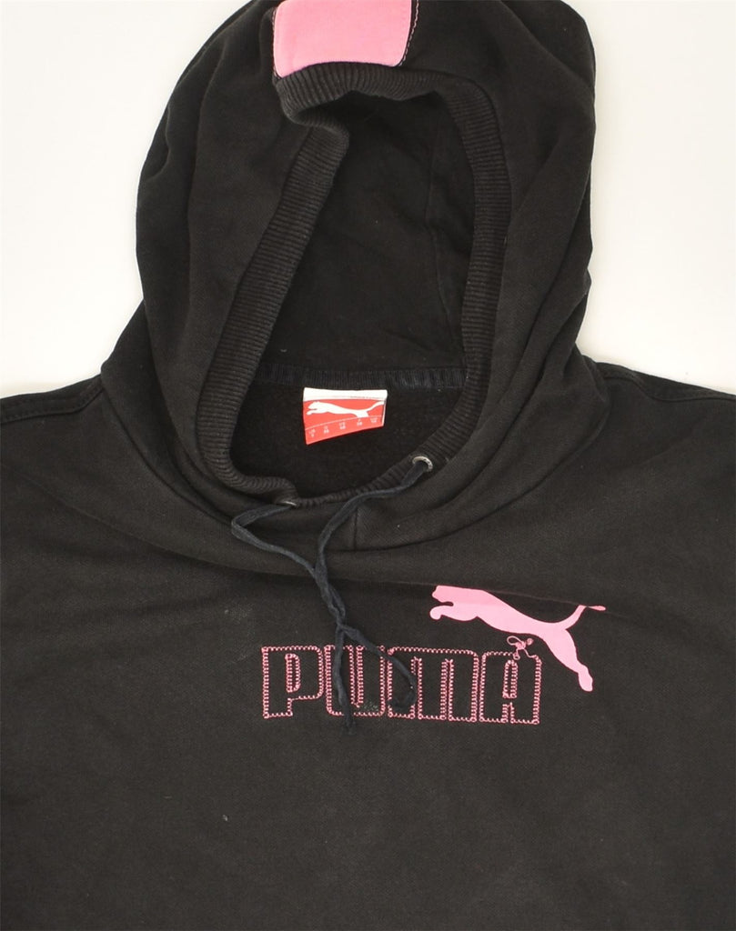 PUMA Womens Graphic Hoodie Jumper UK 10 Small  Black Cotton | Vintage Puma | Thrift | Second-Hand Puma | Used Clothing | Messina Hembry 