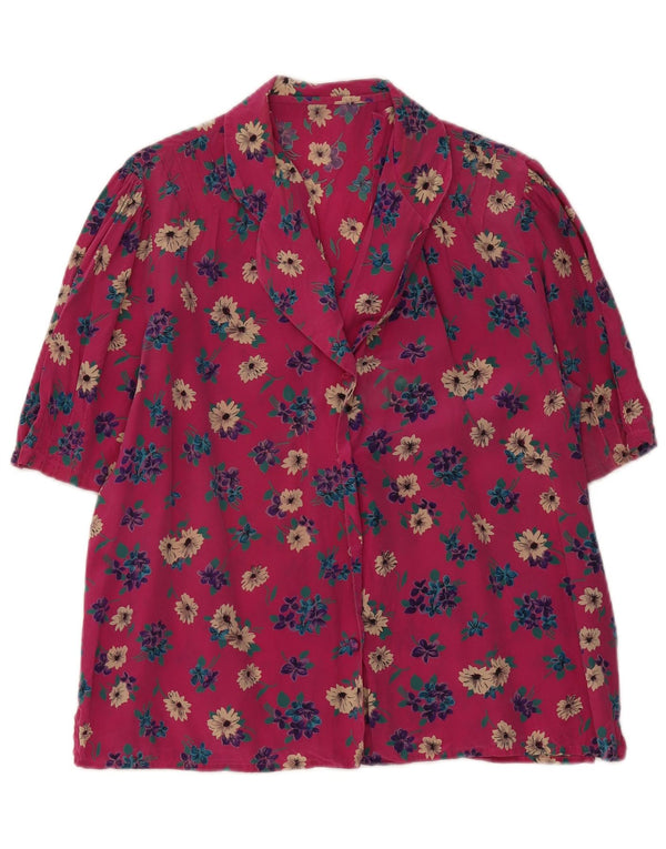 Vintage Womens Short Sleeve Shirt Blouse UK 18 XL Pink Floral