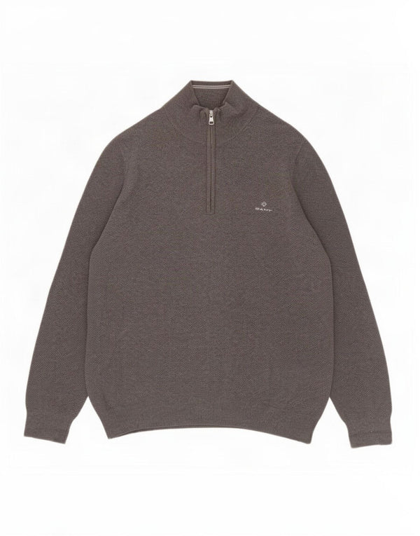 Gant Mens Zip Neck Jumper Sweater Large Grey Cotton