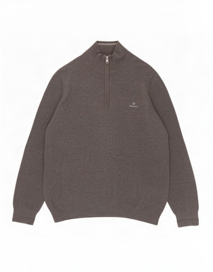 Gant Mens Zip Neck Jumper Sweater Large Grey Cotton
