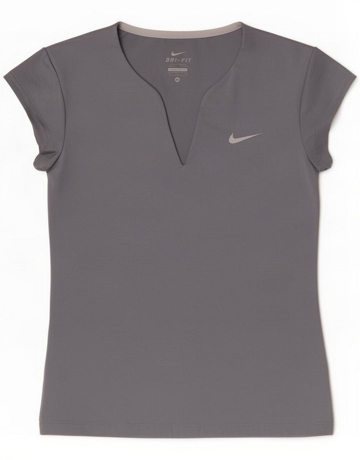 Nike Womens Dri Fit T-Shirt Top UK 12 Medium Grey Polyester