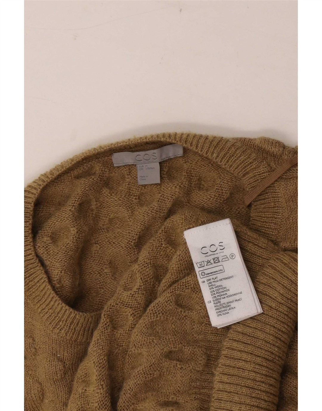 Cos Mens Crew Neck Jumper Sweater Medium Beige Wool