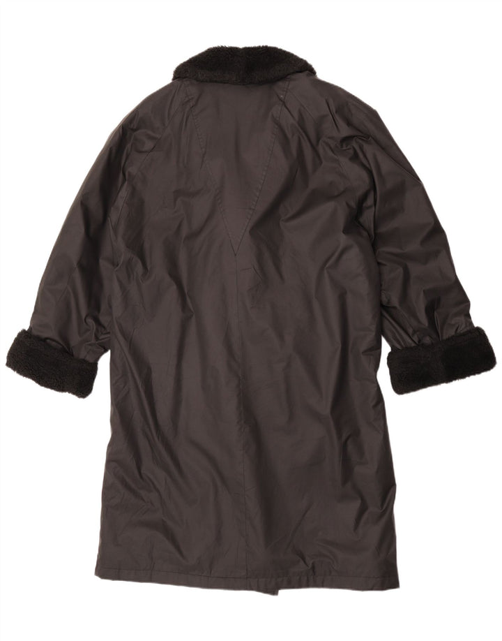 Vintage Womens Sherpa Overcoat EU 40 Medium Black Acrylic
