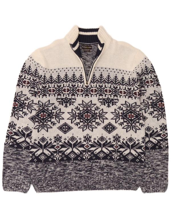 Atlas For Men Mens Zip Neck Jumper Sweater Large Navy Blue Fair Isle
