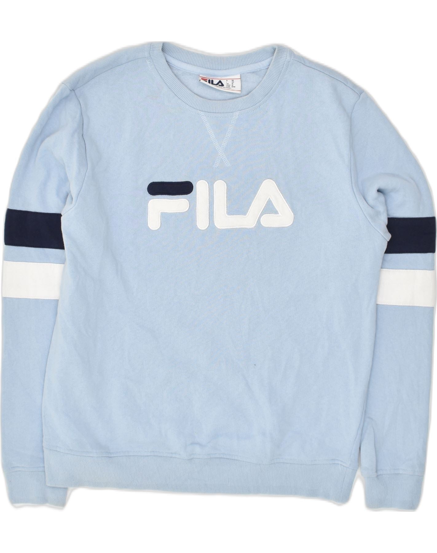 FILA Womens Graphic Sweatshirt Jumper UK 14 Medium Blue Cotton