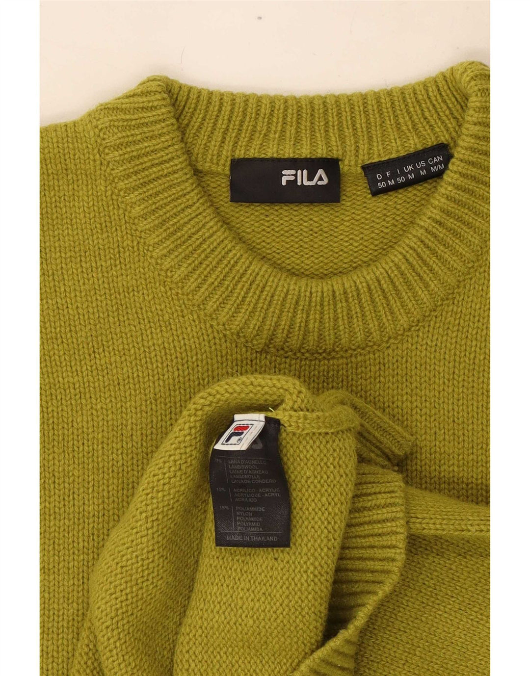 Fila Mens Crew Neck Jumper Sweater Medium Khaki Wool