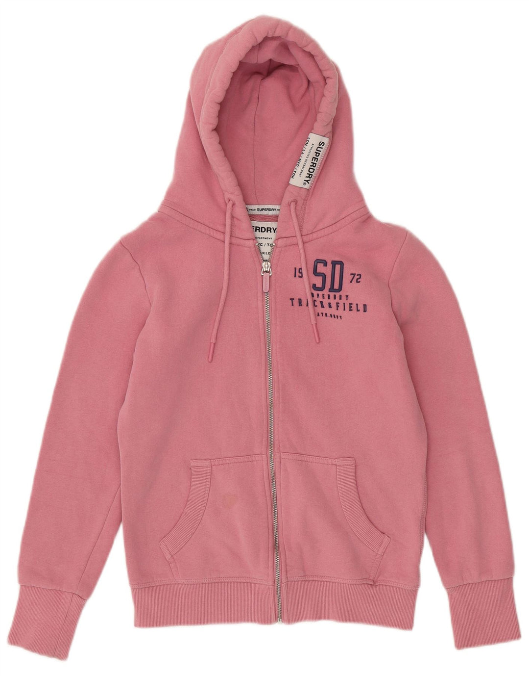SUPERDRY Womens Graphic Zip Hoodie Sweater UK 10 Small Pink Cotton