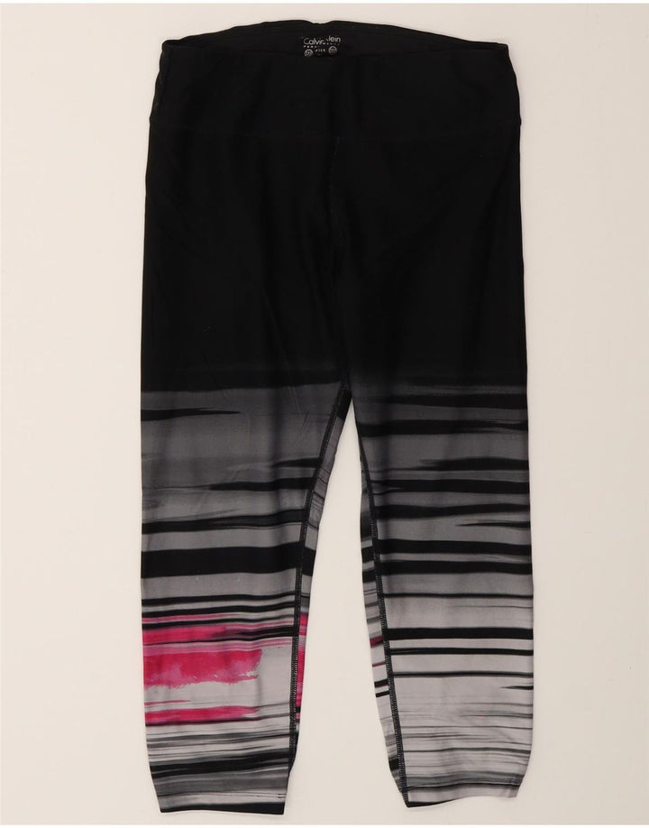Calvin Klein Womens Capri Leggings UK 12 Medium  Black Striped Nylon