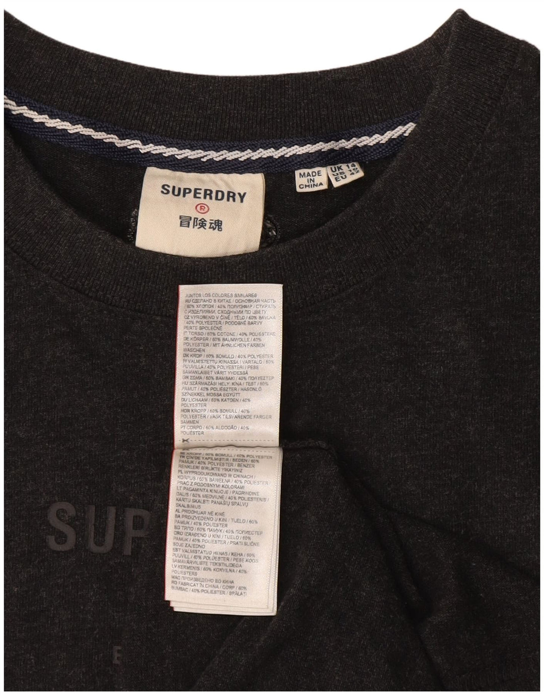 Superdry Womens Graphic T-Shirt Top UK 14 Large Grey Cotton