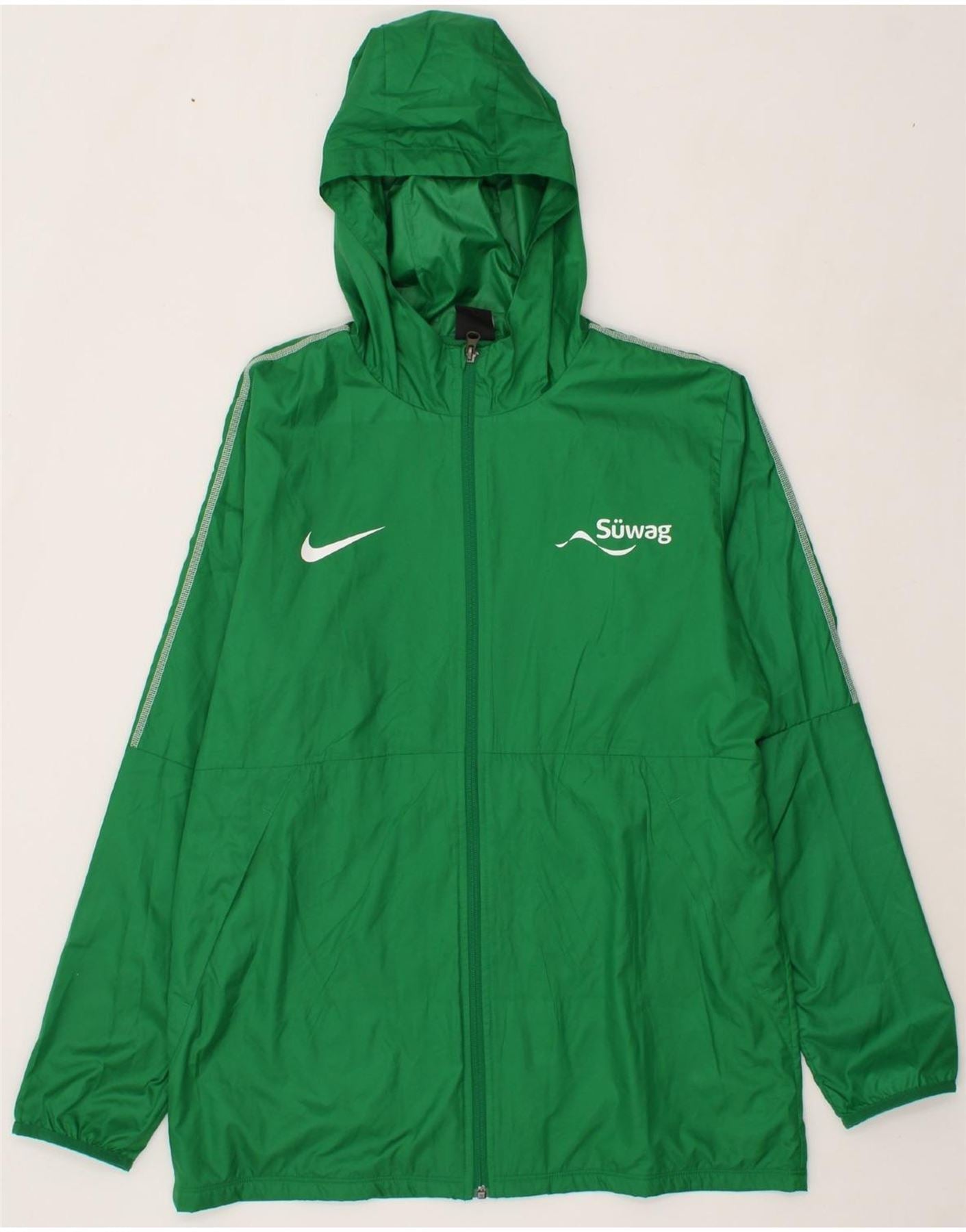 NIKE Mens Graphic Hooded Rain Jacket UK 40 Large Green Polyester Vintage Second Hand Clothing Online Messina Hembry