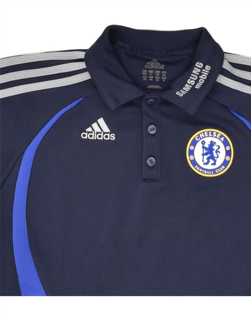 ADIDAS Boys Chelsea FC Graphic Polo Shirt 11-12 Years Navy Blue Vintage Adidas and Second-Hand Adidas from Messina Hembry 