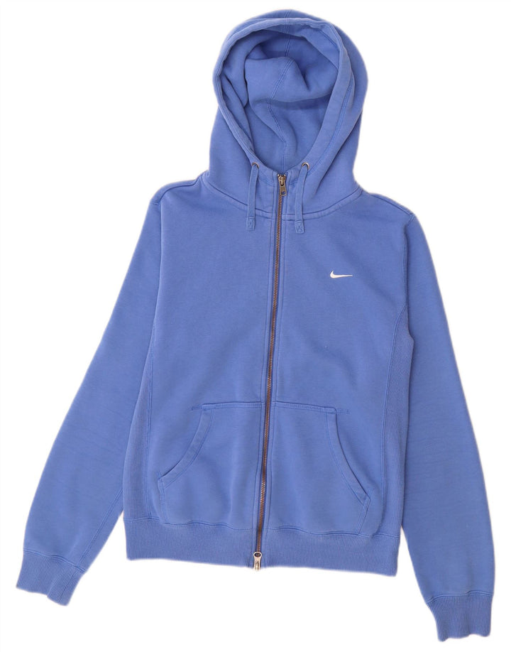 Nike Womens Zip Hoodie Sweater UK 12 Medium Blue Cotton