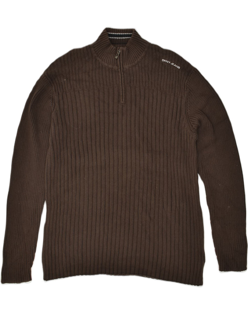 DKNY Mens Zip Neck Jumper Sweater XL Brown Cotton | Vintage Dkny | Thrift | Second-Hand Dkny | Used Clothing | Messina Hembry 