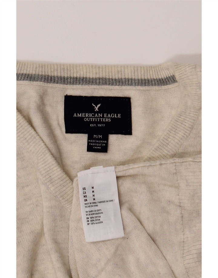 American Eagle Outfitters Mens V-Neck Jumper Sweater Medium Beige Flecked