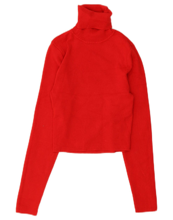 Zara Womens Crop Roll Neck Jumper Sweater UK 12 Medium Red Viscose