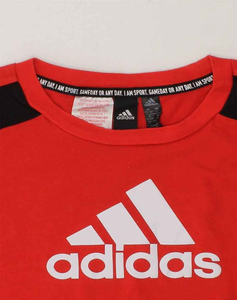 ADIDAS Boys Graphic T-Shirt Top 13-14 Years Red Colourblock Cotton | Vintage Adidas | Thrift | Second-Hand Adidas | Used Clothing | Messina Hembry 