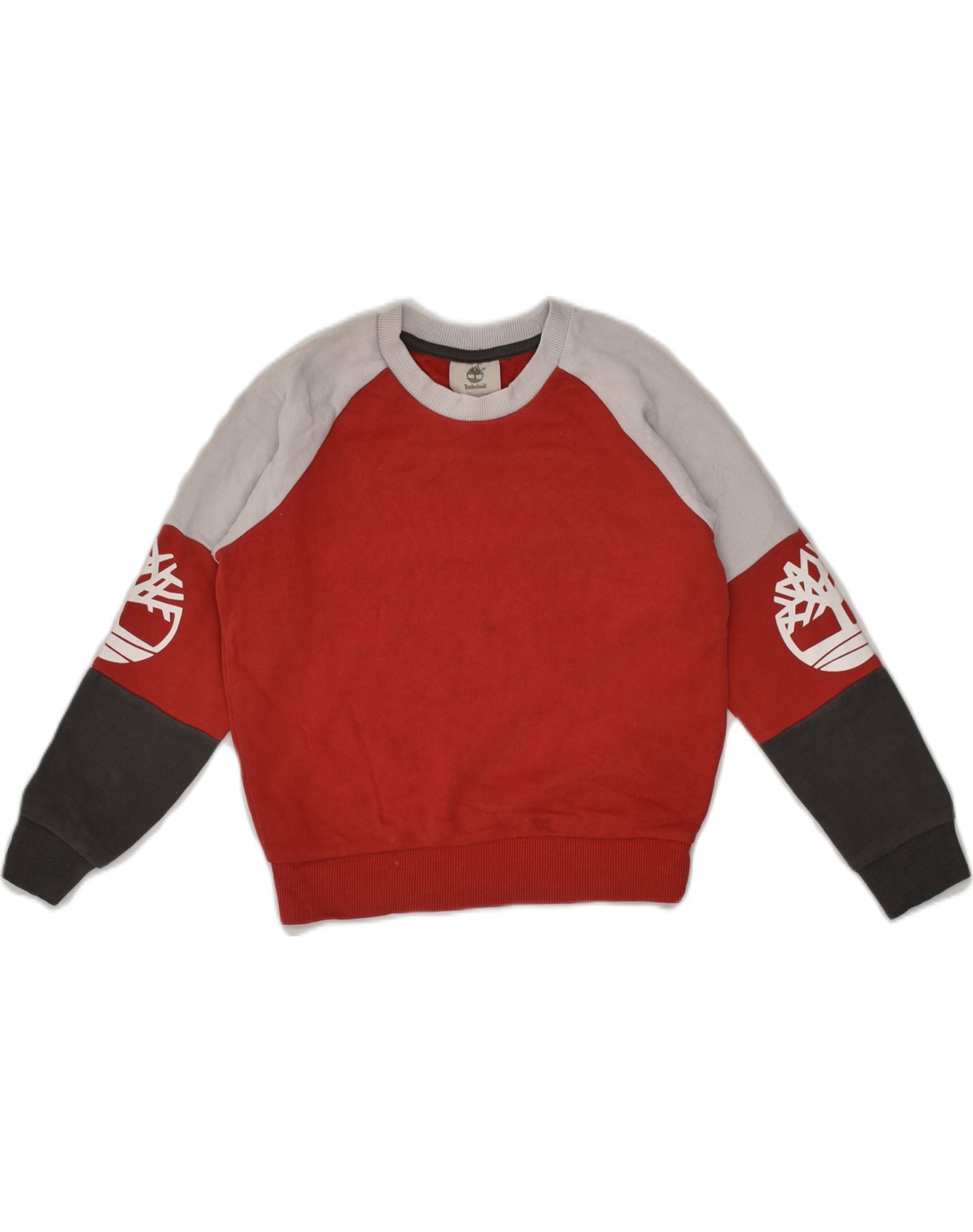 TIMBERLAND Boys Graphic Sweatshirt Jumper 7 8 Years Red Colourblock Cotton