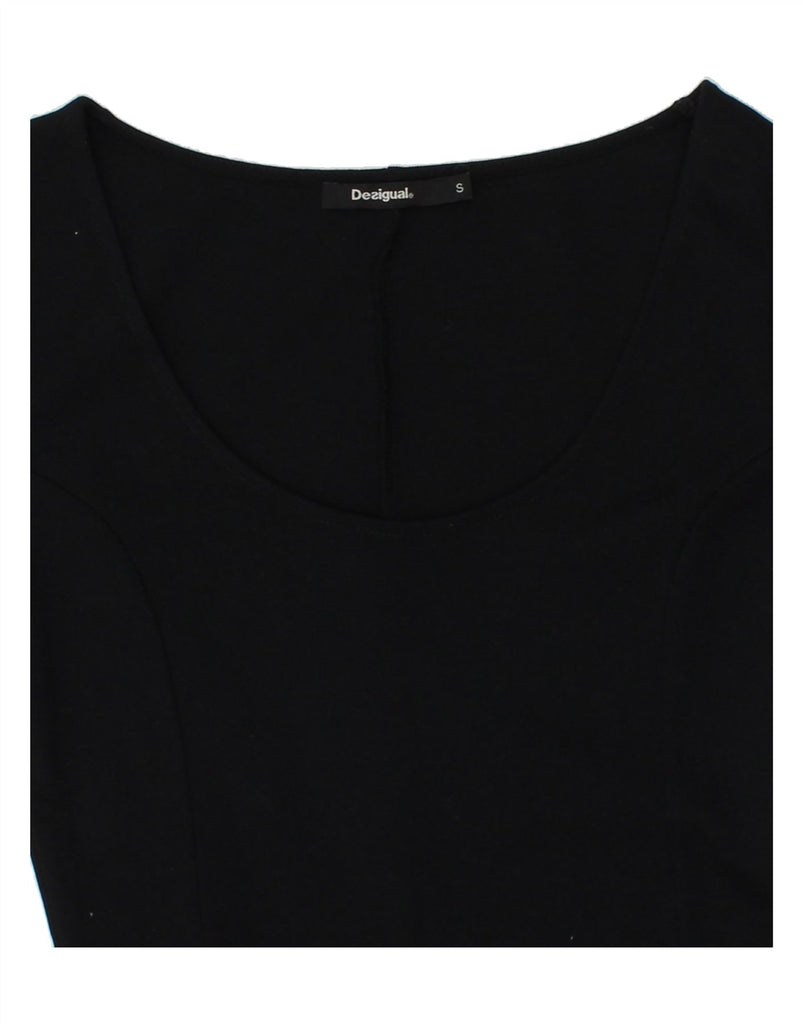 DESIGUAL Womens 1/2 Sleeve Bodycon Dress UK 10 Small Black Striped Cotton Vintage Desigual and Second-Hand Desigual from Messina Hembry 