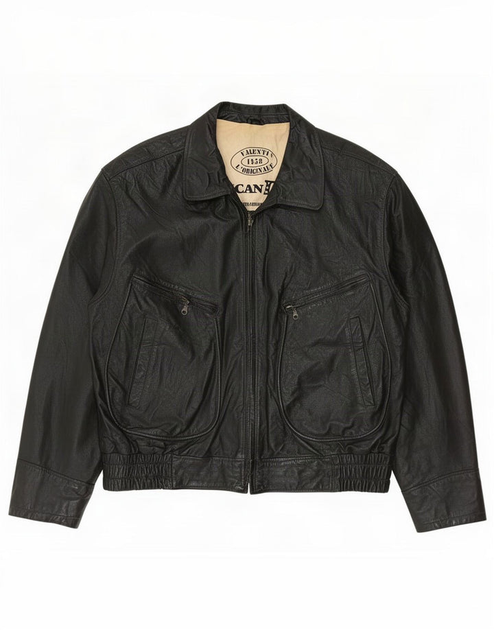 Vintage Mens Leather Jacket IT 56 3XL Black