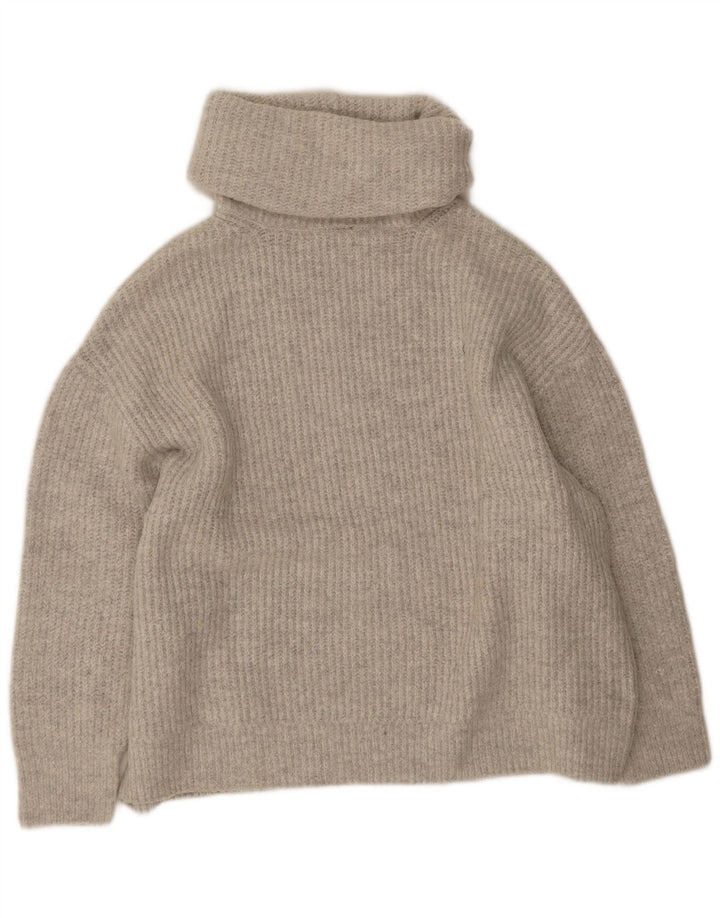 Zara Womens Oversized Roll Neck Jumper Sweater UK 10 Small Grey Acrylic