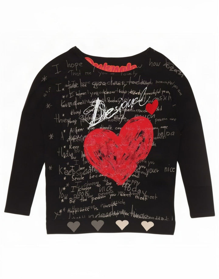 Desigual Womens Oversized Graphic Top Long Sleeve UK 10 Small Black