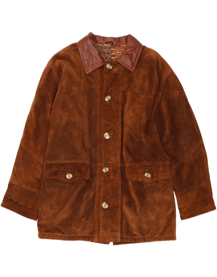 Vintage Mens Loose Fit Suede Jacket IT 46 Small Brown Leather