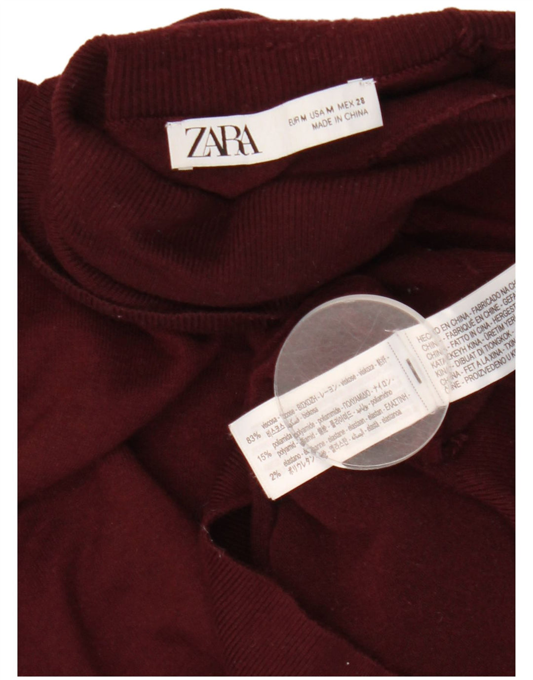 Zara Womens Roll Neck Jumper Sweater UK 12 Medium Burgundy Viscose