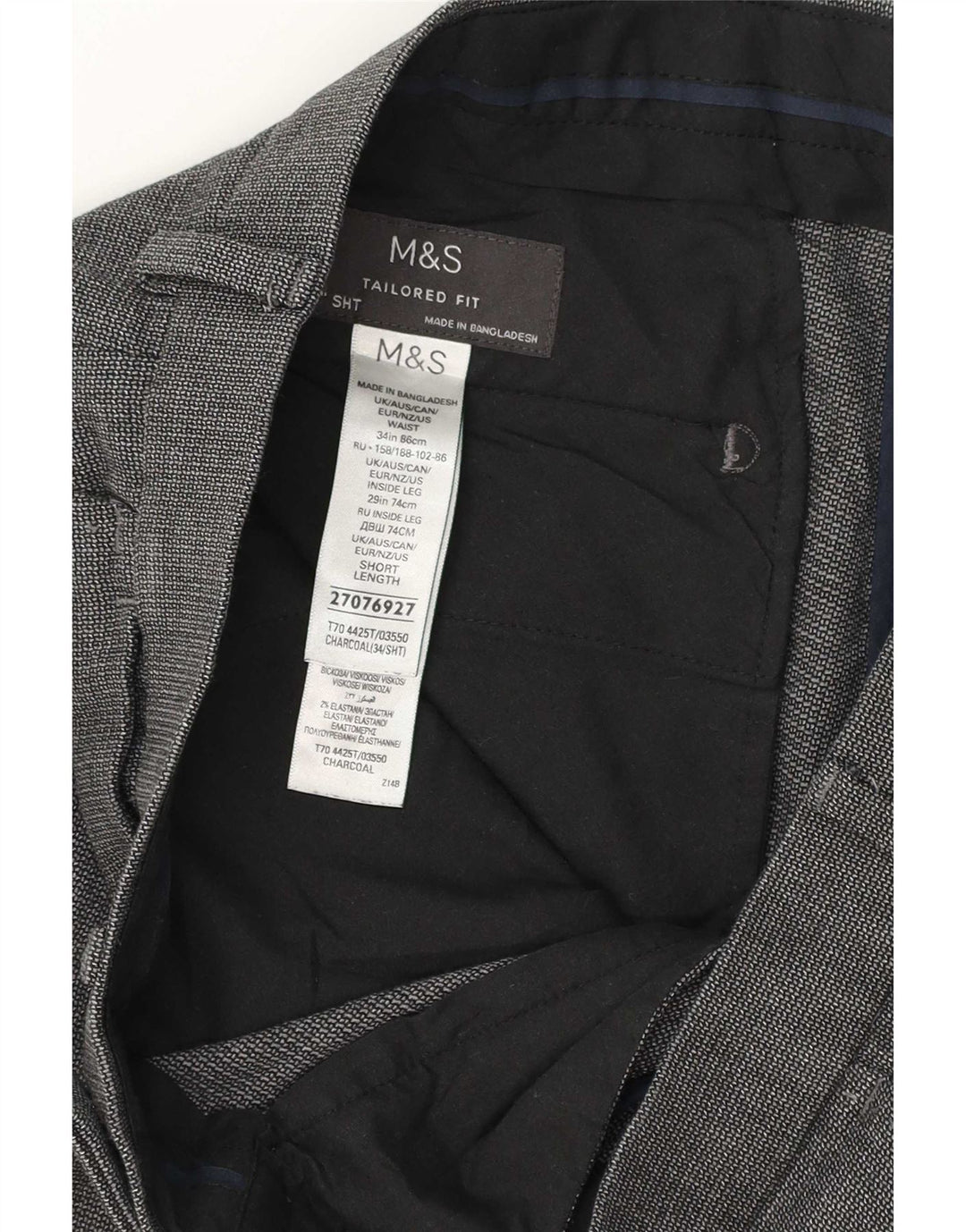 Marks & Spencer Mens Tailored Fit Suit Trousers W34 L28 Grey Polyester