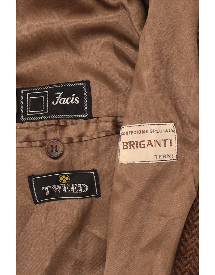Facis Mens Overcoat UK 40 Large Brown Herringbone