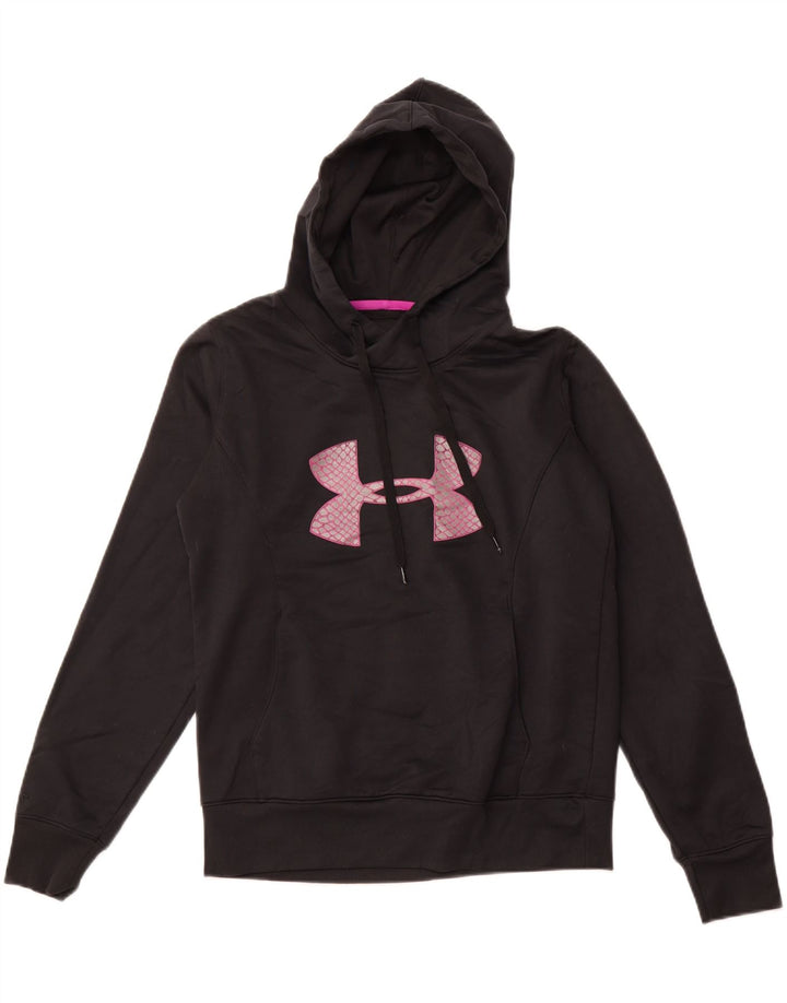 UNDER ARMOUR Womens Cold Gear Graphic Hoodie Jumper UK 14 Medium Black