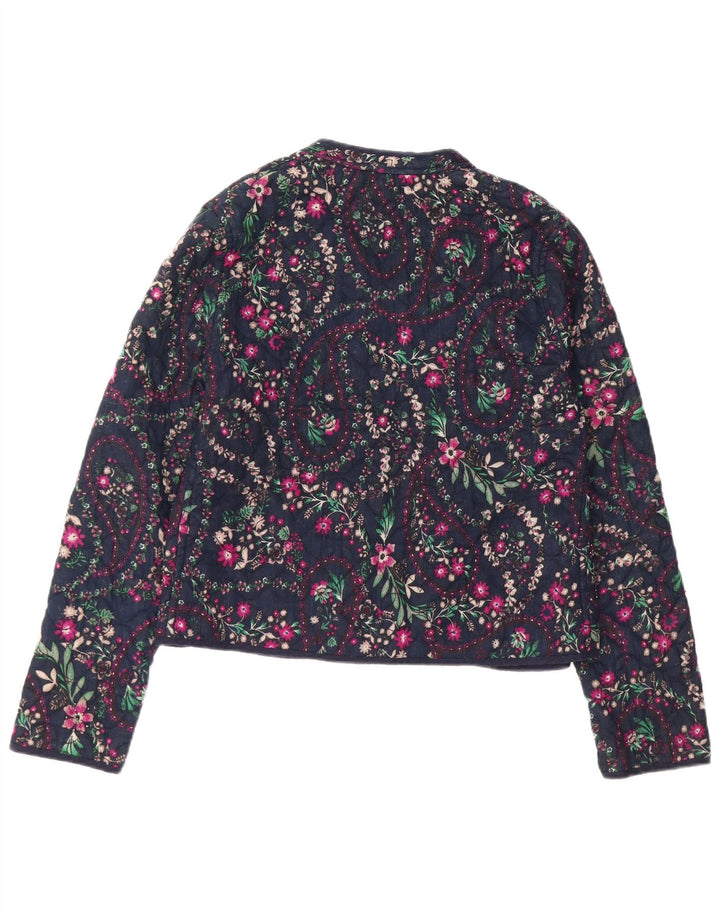 Monsoon Womens Open Blazer Jacket UK 12 Medium  Navy Blue Floral Cotton