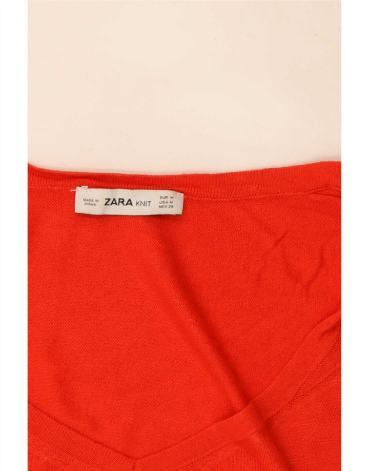 Zara Womens Crop V-Neck Jumper Sweater UK 14 Medium Red