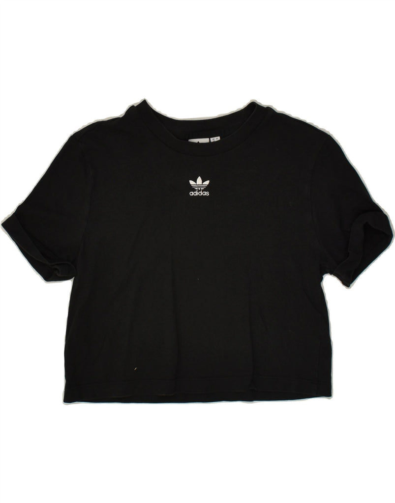 ADIDAS Womens Crop Graphic T-Shirt Top UK 12 Medium Black Cotton | Vintage Adidas | Thrift | Second-Hand Adidas | Used Clothing | Messina Hembry 