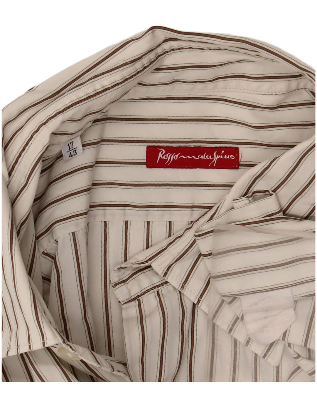 ROSSO MALASPINO Mens Shirt Size 43 17 Large White Striped Cotton