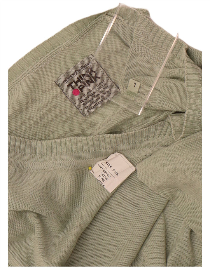 Think Pink Mens V-Neck Jumper Sweater Large Green Cotton