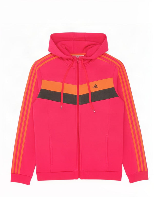 Adidas Womens Zip Hoodie Sweater UK 12/14 Medium Pink Colourblock Cotton