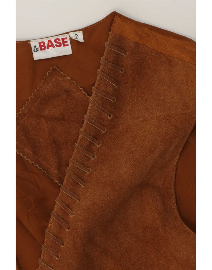 Vintage Mens Suede Waistcoat Small Beige Leather