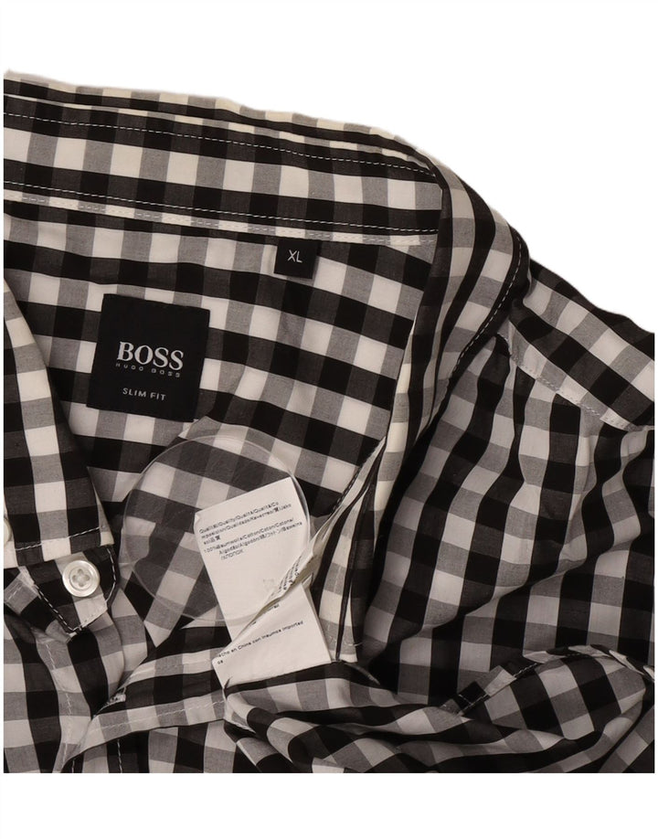 Hugo Boss Mens Slim Fit Shirt XL Black Gingham Cotton
