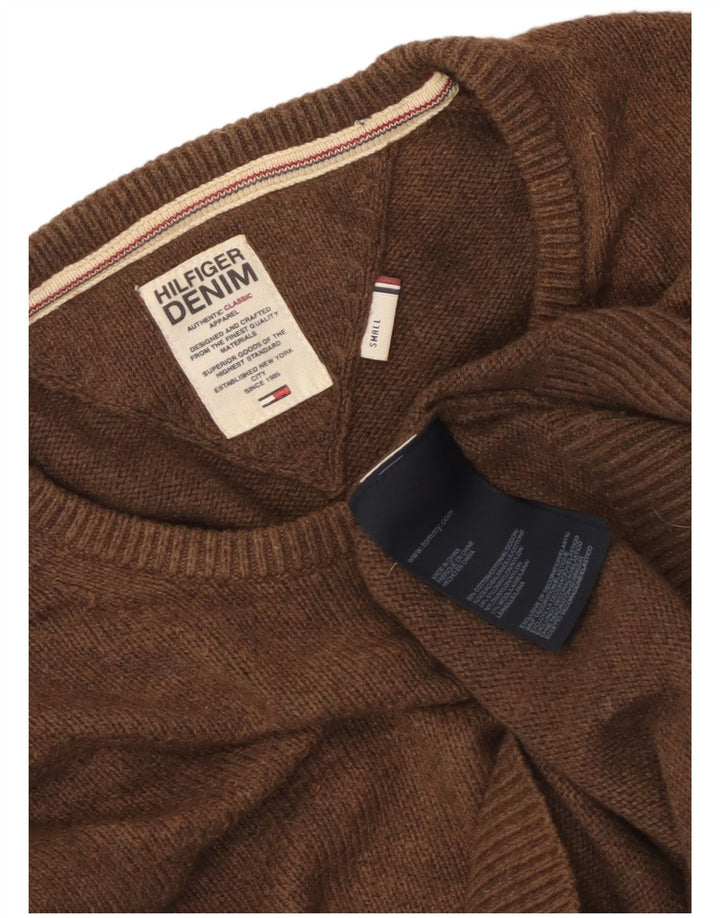 Tommy Hilfiger Mens Crew Neck Jumper Sweater Small Brown Cotton